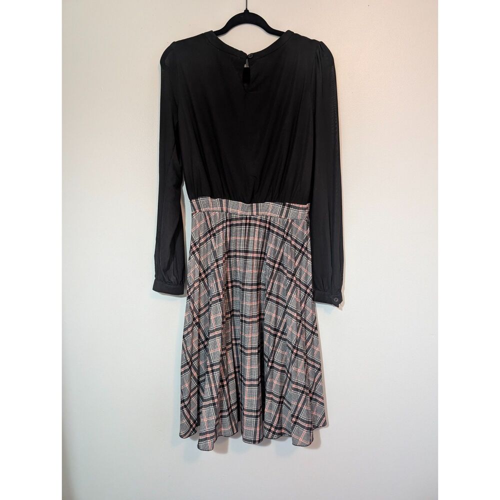 Lark + Grey Mixed Media Plaid A-Line Dress Long Sleeve Size L
